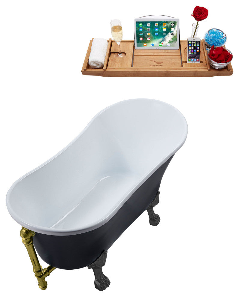 63" Streamline N353BGM-BGL Soaking Clawfoot Tub and Tray With External Drain
