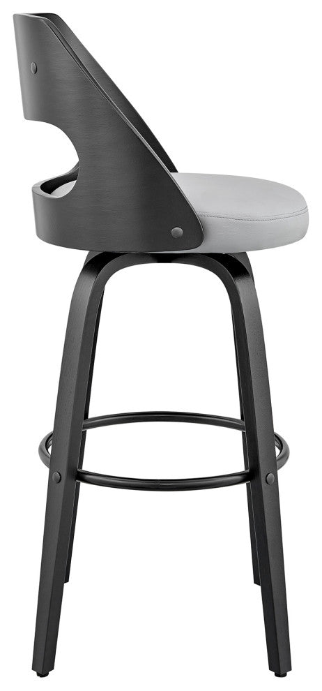 Julius Faux Leather and Wood Bar Stool, Gray and Black, 26"