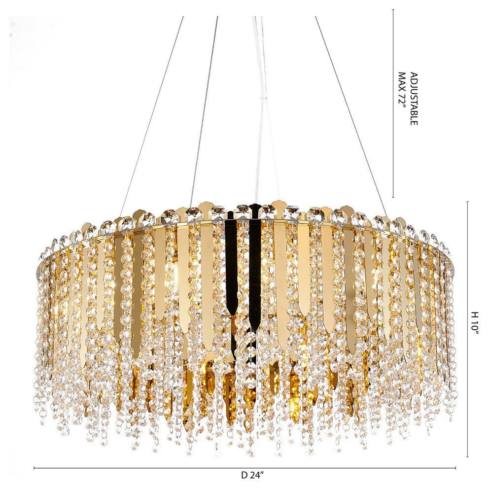 12-Light Gold Stianless Steel Chandelier With Clear Crystals
