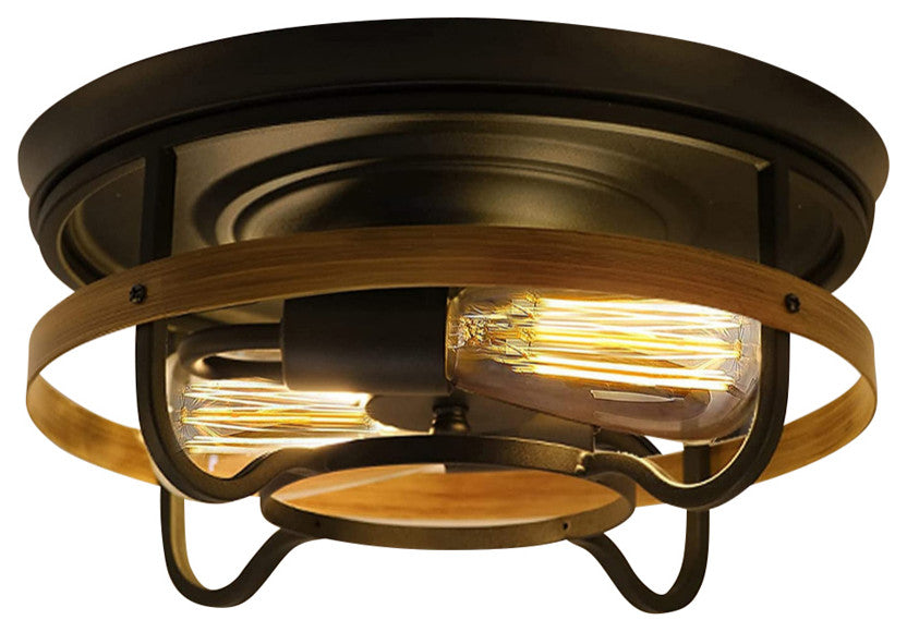 2 Light Vintage Flush Mount Ceiling Light Fixture, Industrial