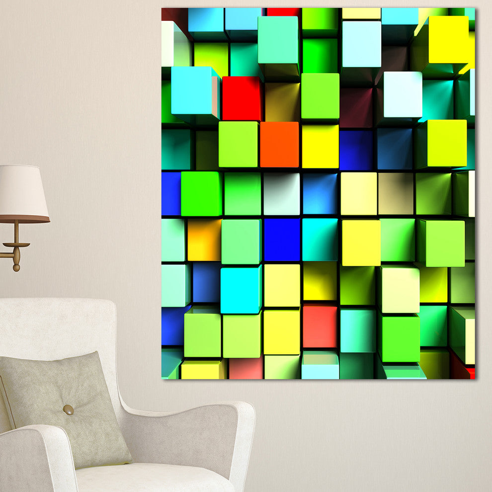"Colored Cubes" Abstract Art Canvas Print, 16"x32"