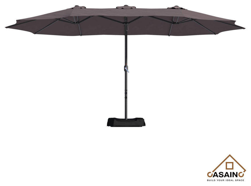 15ft solar energy LED patio umbrella with crank and base in Turquoise