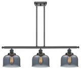 Large Bell 3-Light Island-Light, Matte Black, Plated Smoke