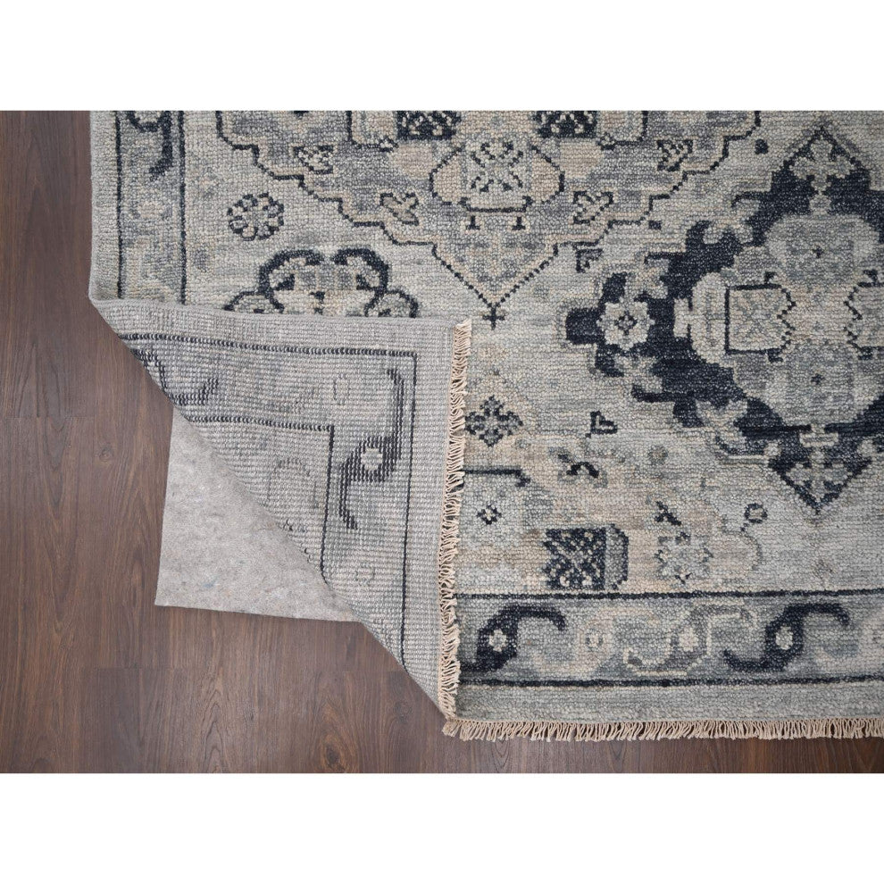 Silver Gray Anatolian Design Soft Wool Hand Knotted Oversized Rug, 11'9"x14'8"
