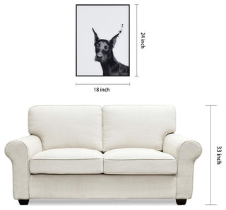 "Doberman" Black and White Pet Paintings on Printed Glass With Anodized Frame