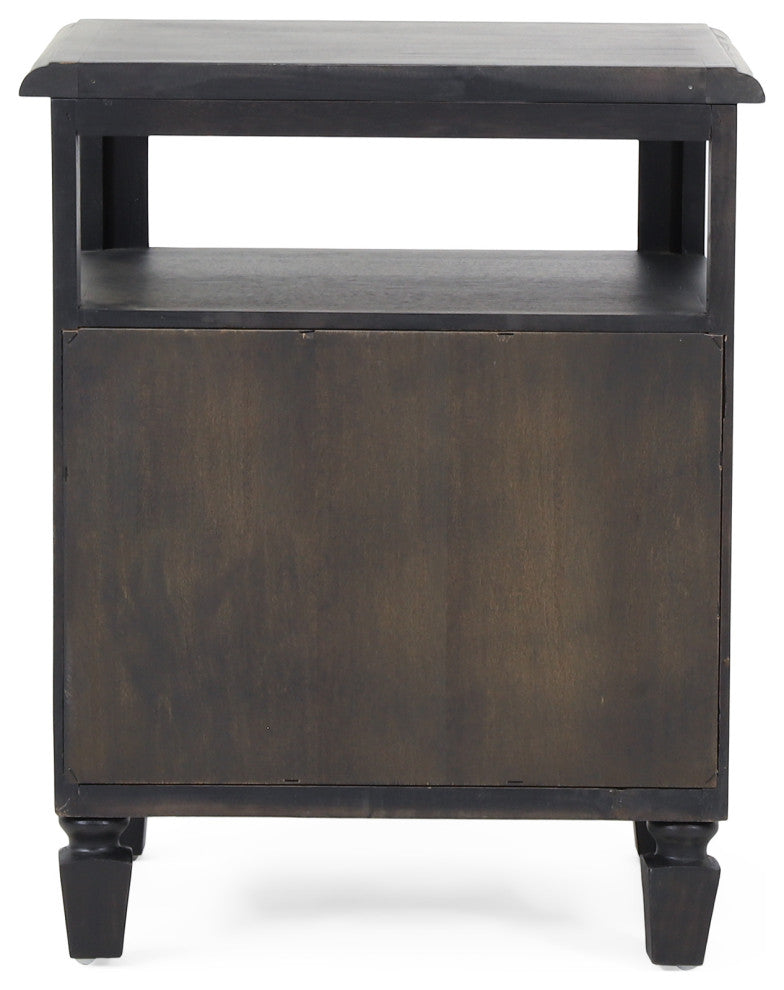 Lempster Rustic Acacia Wood and Cane Nightstand, Dark Gray