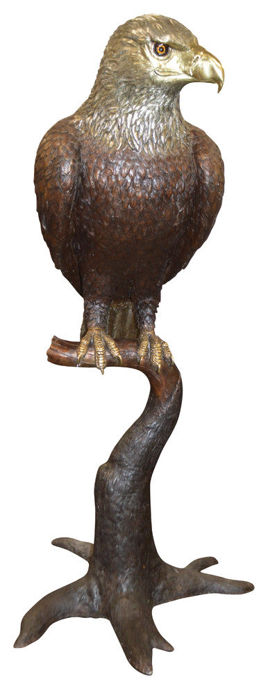 Large Eagle Standing On A Branch Bronze Statue -  Size: 30"L x 40"W x 70"H.