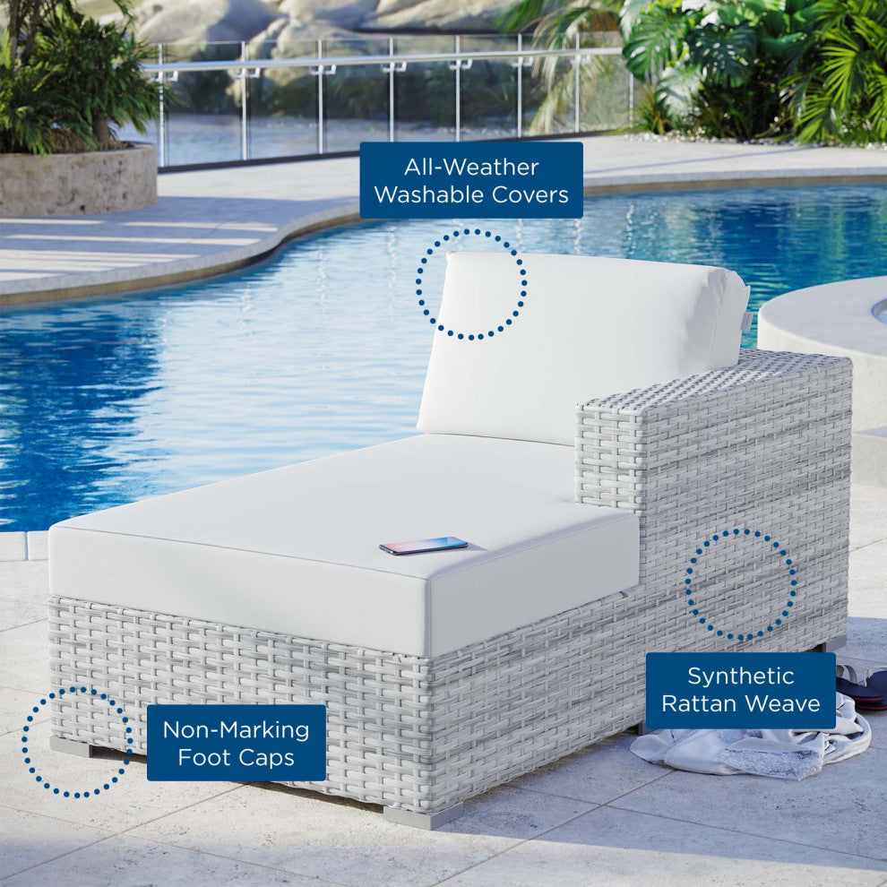 Lounge Chair Chaise, Rattan, Wicker, Gray White, Modern, Outdoor Patio Cafe