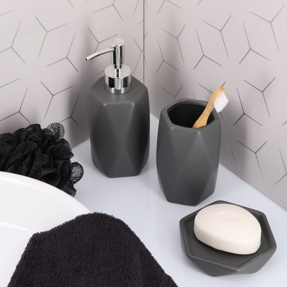 Diamond Bathroom Accessory Set 4-Pieces Gray