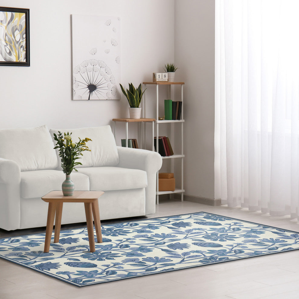 Capri Floral Vine Indoor/Outdoor Rug Blue 7'6"x9'6"