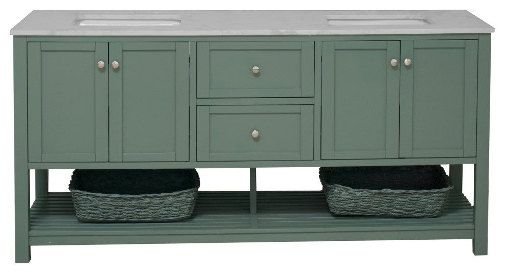 Kitchen Bath Collection Lakeshore 72" Double Vanity, Sage Green, Engineered Carrara