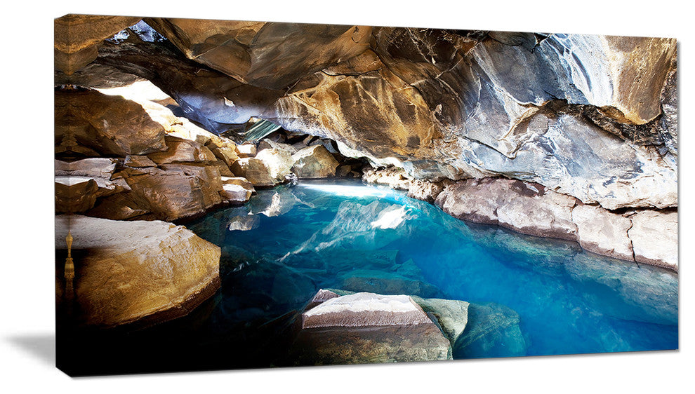 "Cave With Geothermal Hot Water" Modern Beach Canvas Art Print, 40"x20"