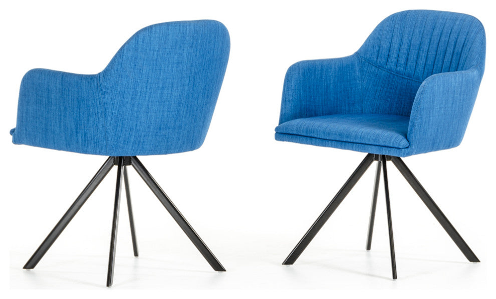 HomeRoots 31" Blue Fabric and Metal Dining Arm Chair