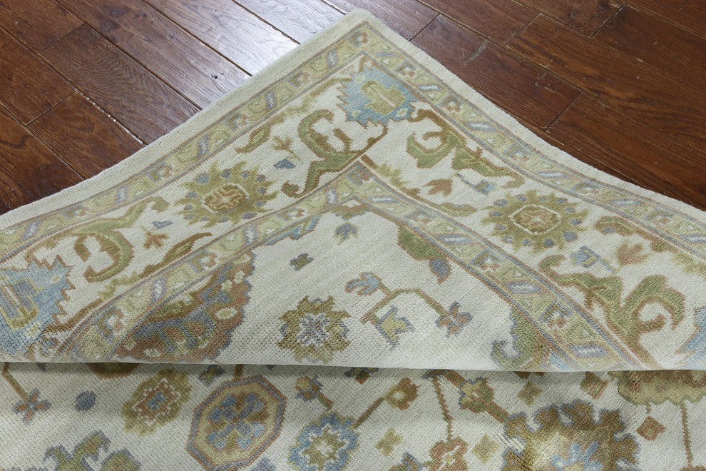 Traditional Ivory Oriental 6'x9' Floral Oushak Hand Knotted Wool Area Rug