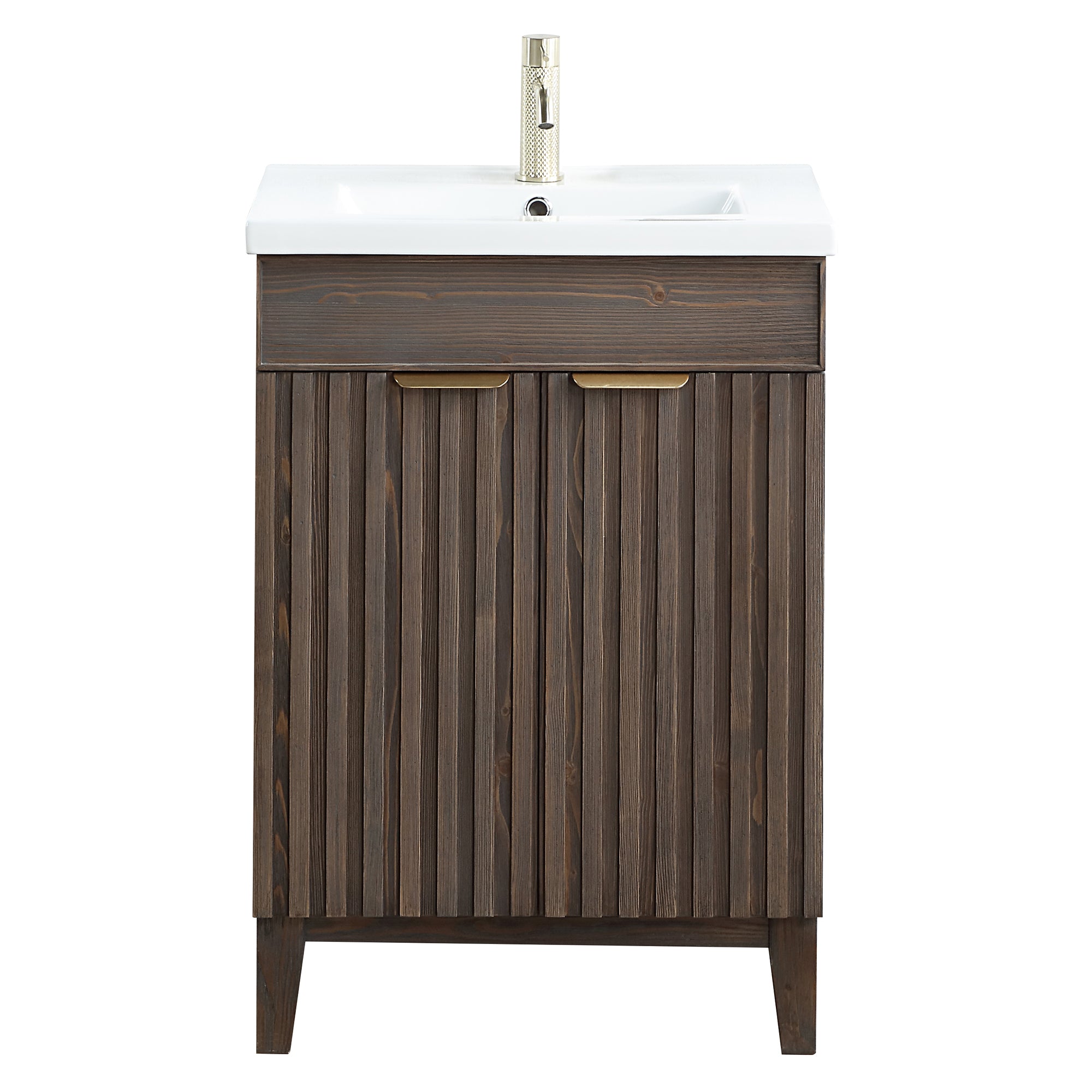 Palos Bathroom Vanity, Spruce Aged Brown, 24", Ceramic Top, No Mirror