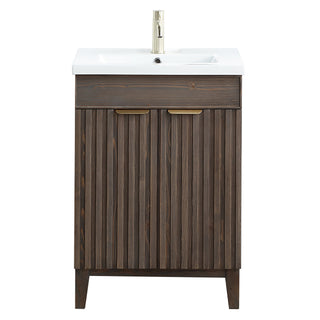 Palos Bathroom Vanity, Spruce Aged Brown, 24", Ceramic Top, No Mirror