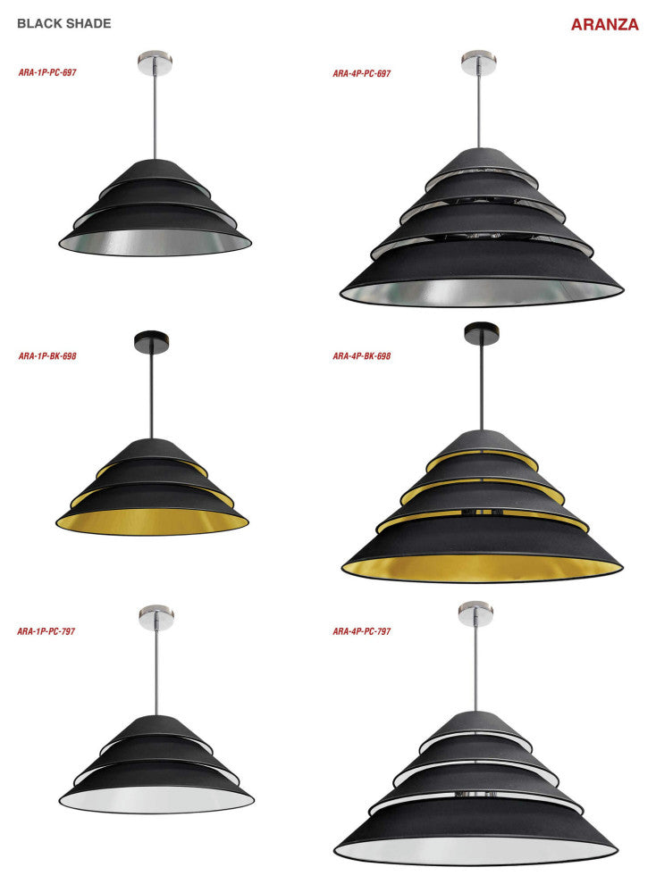 4Light Aranza Pendant, Black/Silver Shade, Polished Chrome