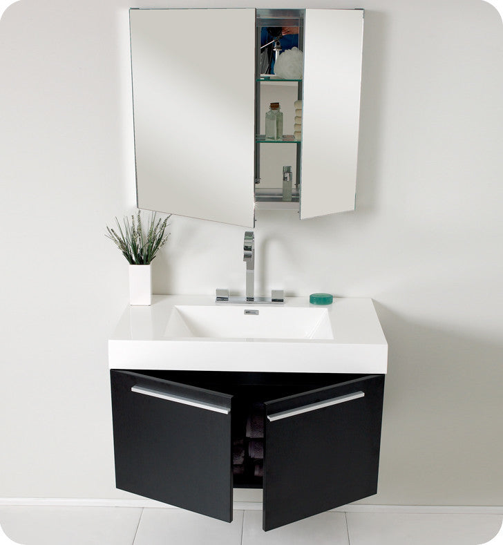 Vista Black Modern Bathroom Vanity With Medicine Cabinet, FFT3076CH