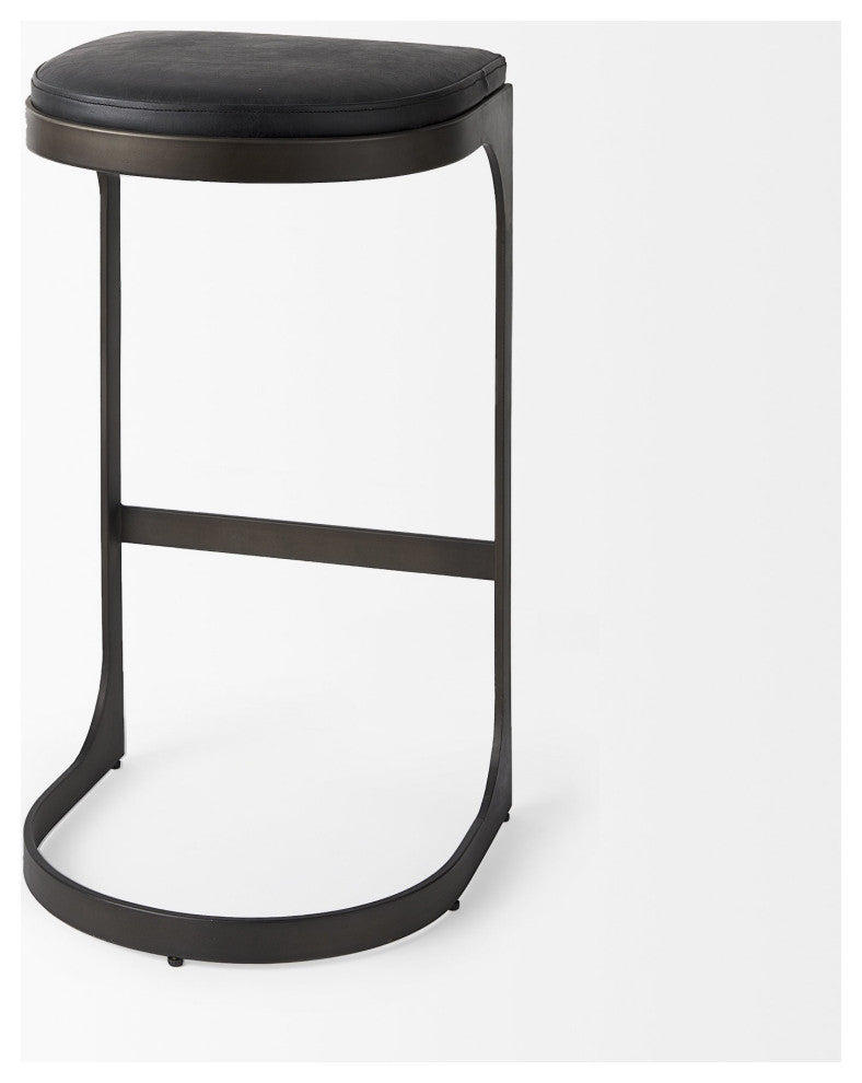 Black Leather C Shape Metal Bar Stool