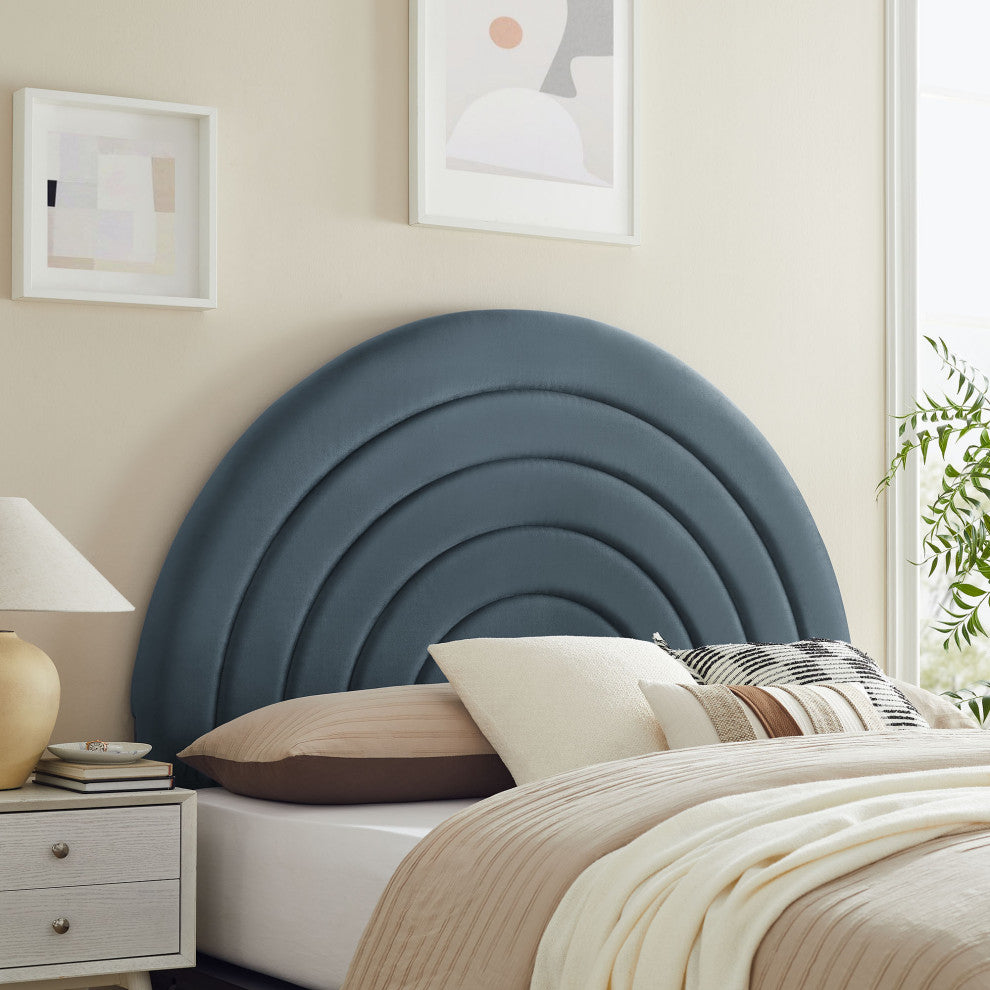 Solana Arched Performance Velvet Full Headboard, Cadet Blue