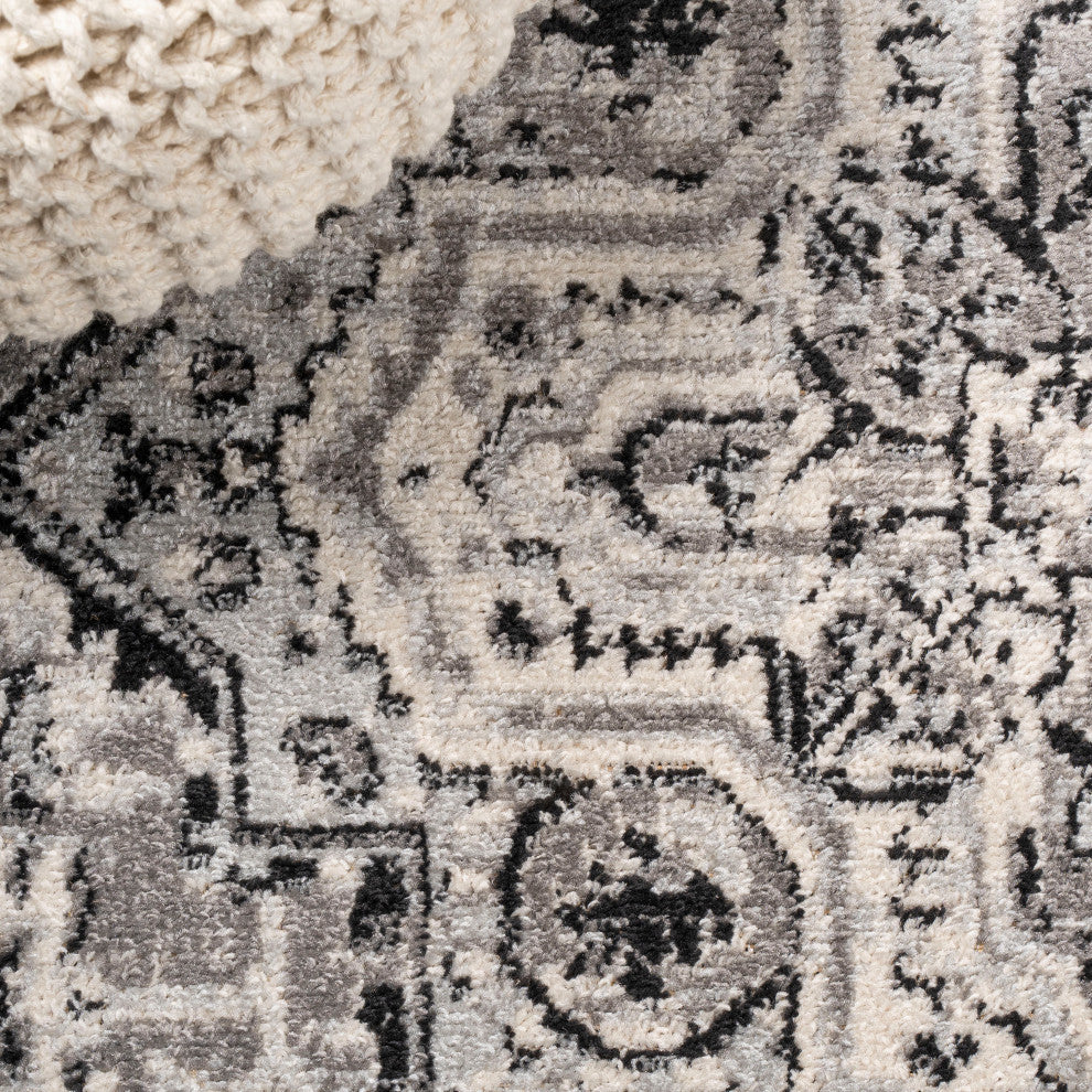 Denia Ornate Geometric Medallion Area Rug, Dark Gray, 4 X 6