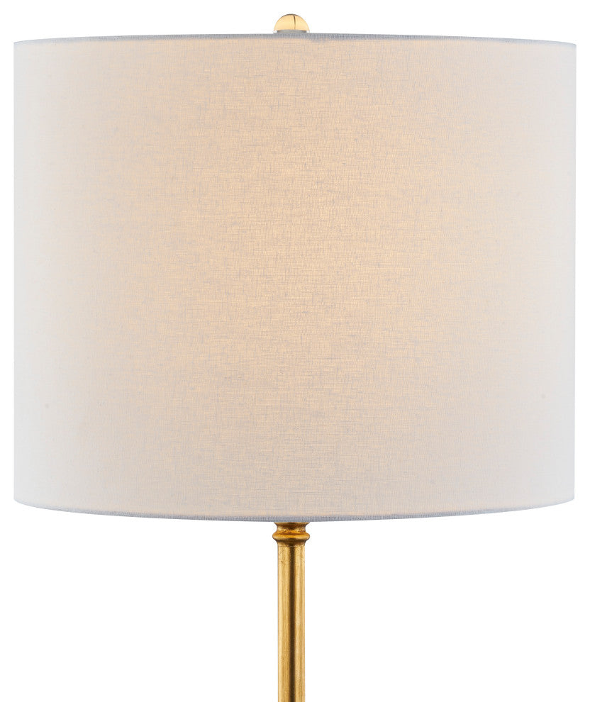 2-Light Gold Metal Floor Lamp With A White Linen Shade