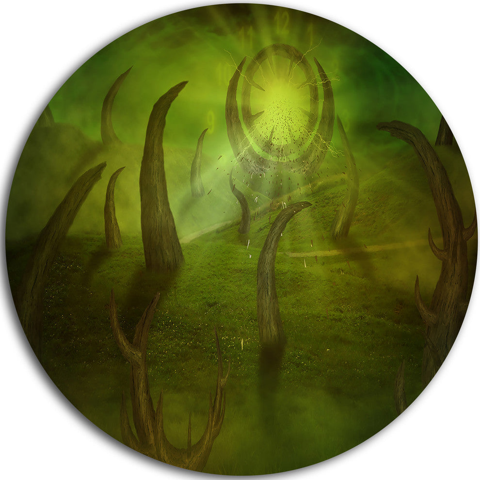 Green Time Travel, Abstract Digital Art Round Wall Art, 11"