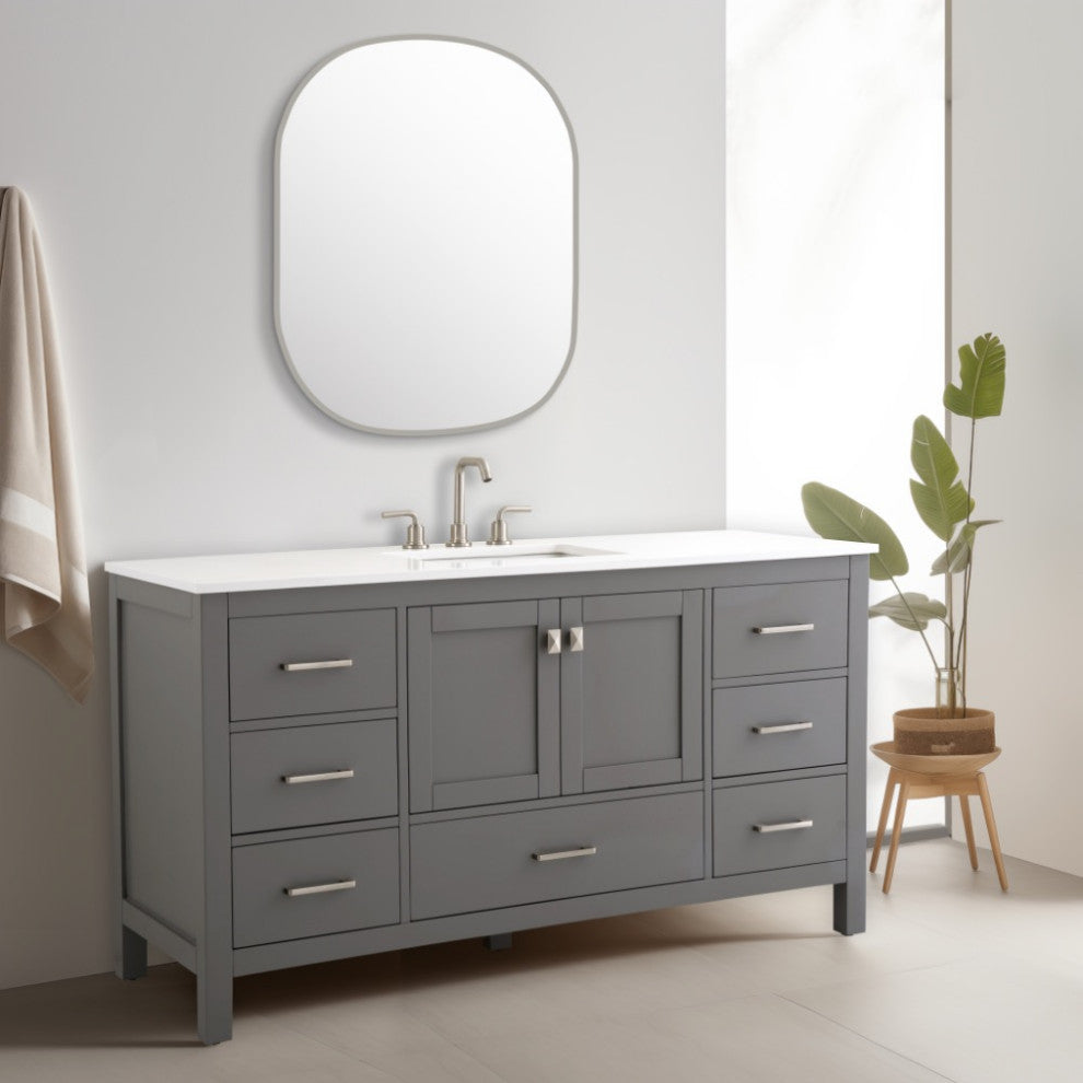 Vanea 60" Single Bathroom Vanity With White Quartz Top, Gray
