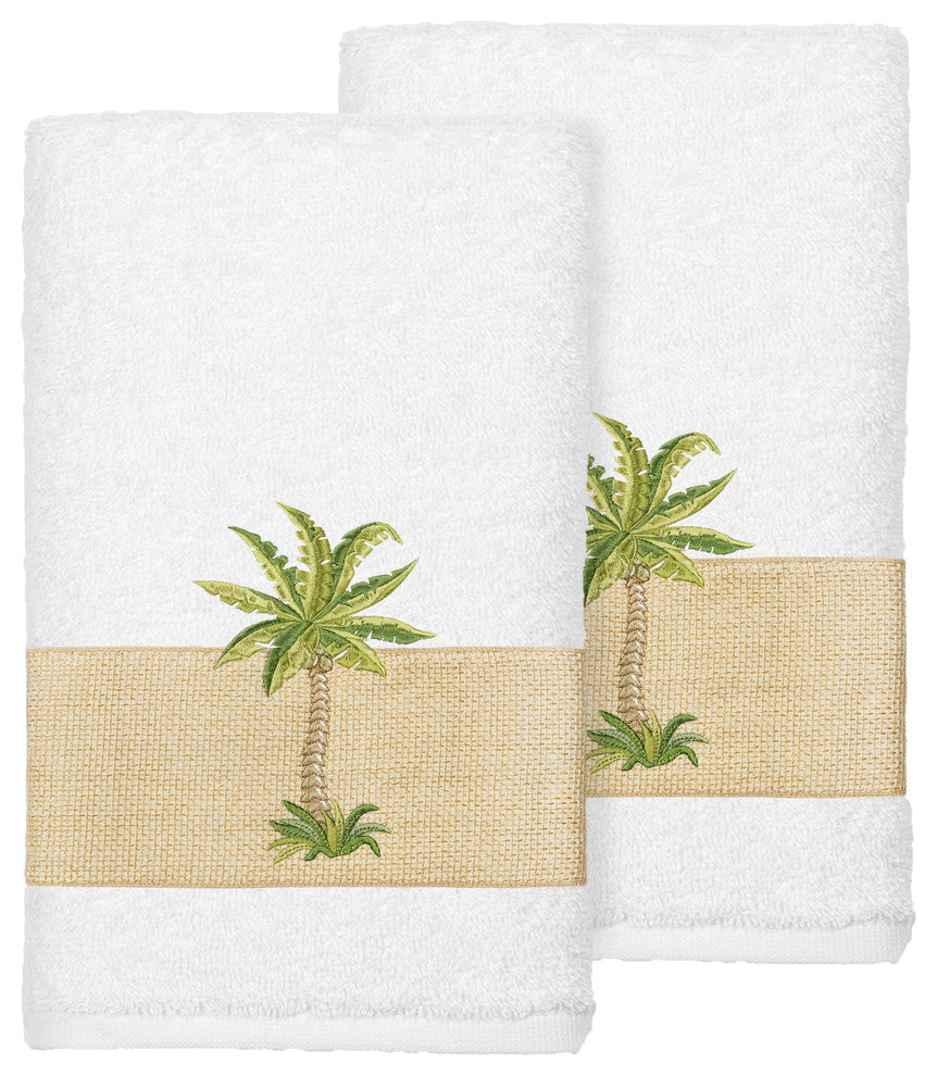 Colton 2-Piece Embellished Hand Towel Set, White