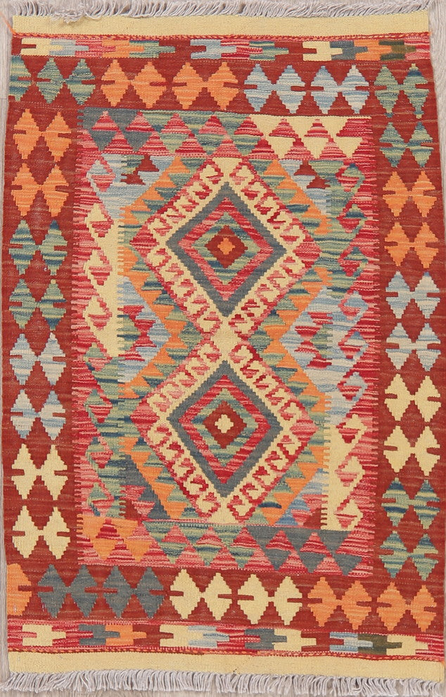 Turkish Flat-Woven Oriental Traditional Area Rug Kilim Southwestern, 4'1"X2'8"