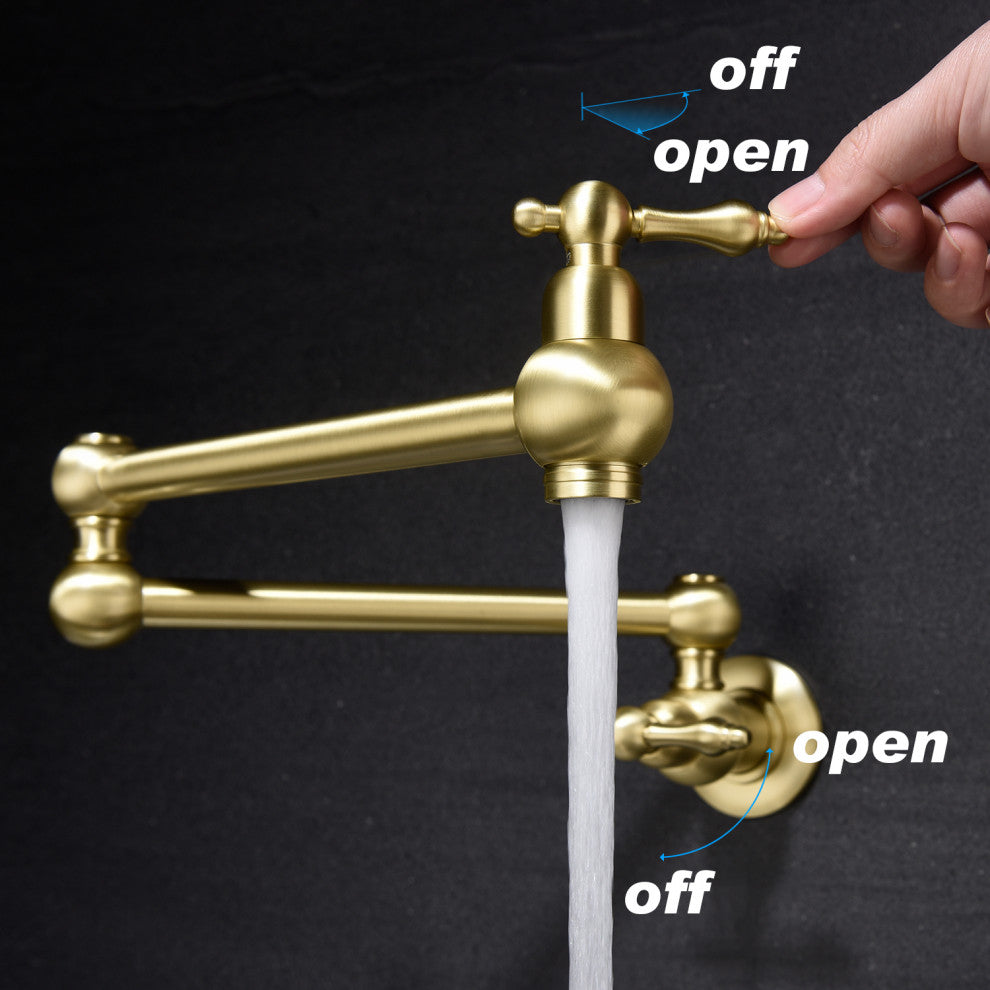 Wellfor Wall Mount Pot Filler Kitchen Faucet With 4 GPM Flow Rate, Brushed Gold