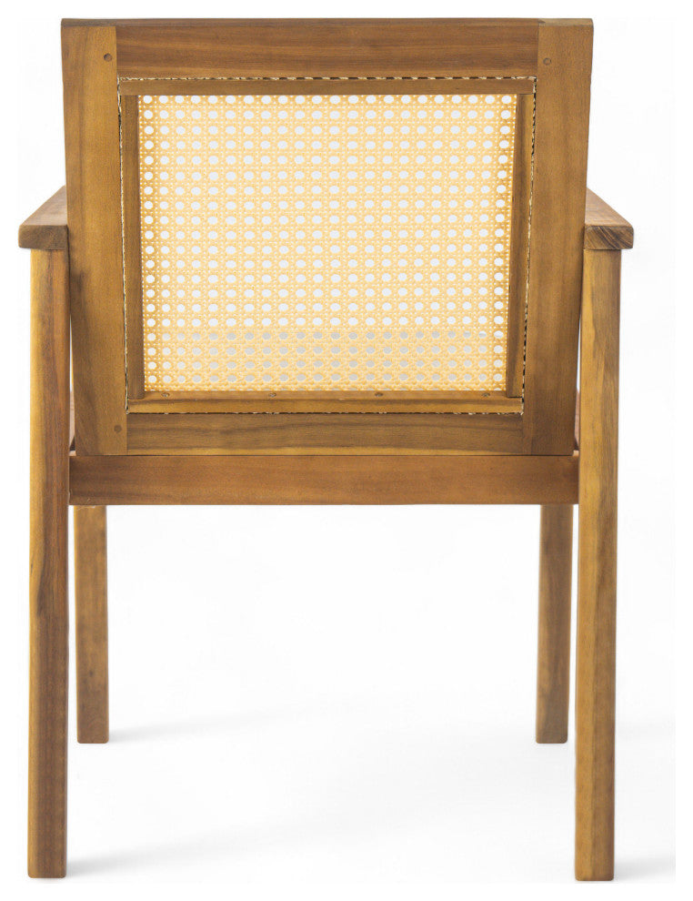 GDF Studio Outdoor Acacia Wood Dining Chairs With Cushions, Set of 2, Teak/Beige