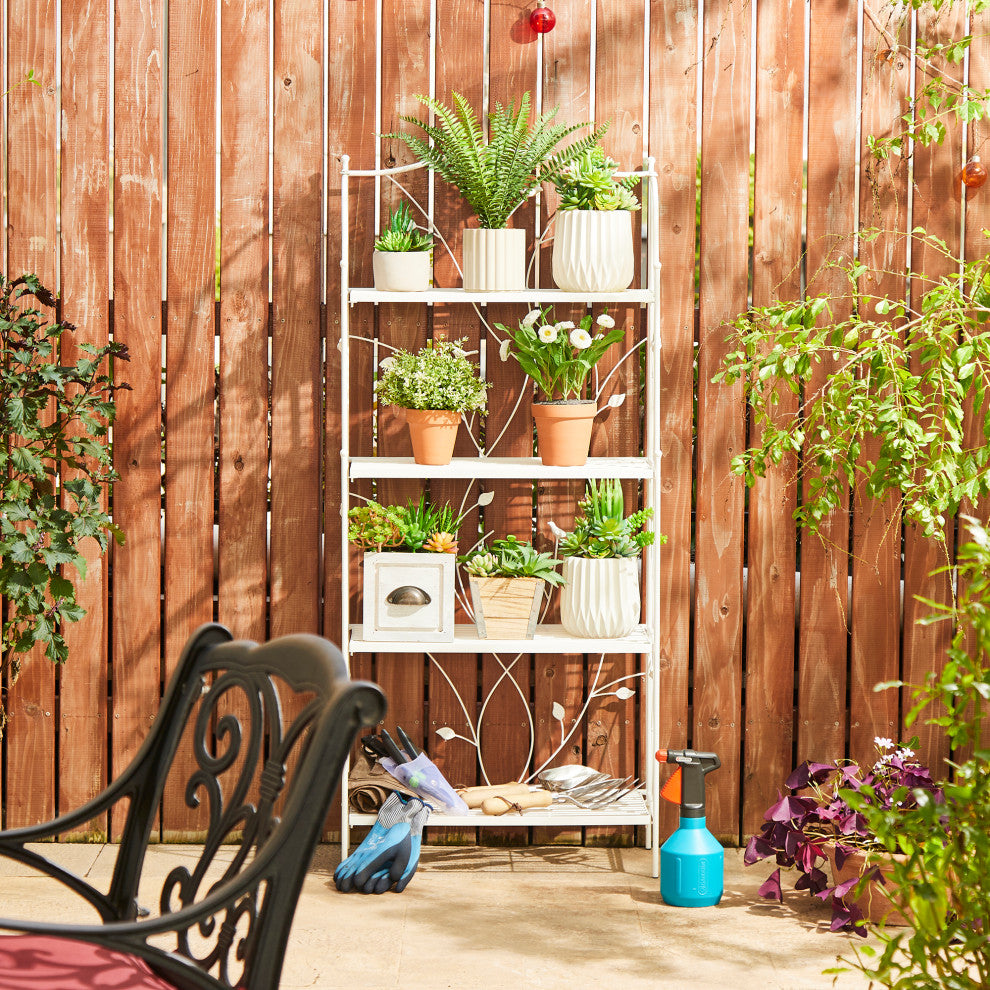 52"H 4-Tiered Metal Shelf Plant Stand, White