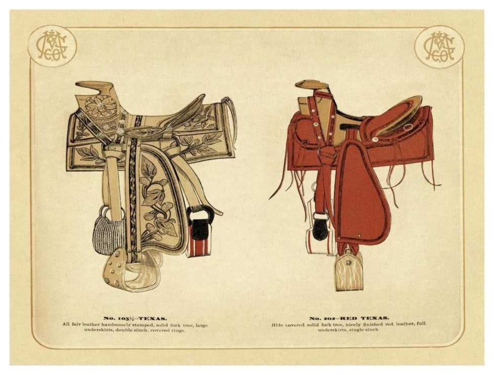 "Saddles and Tack: Texas and Red Texas Saddles" Paper Print, 34"x26"