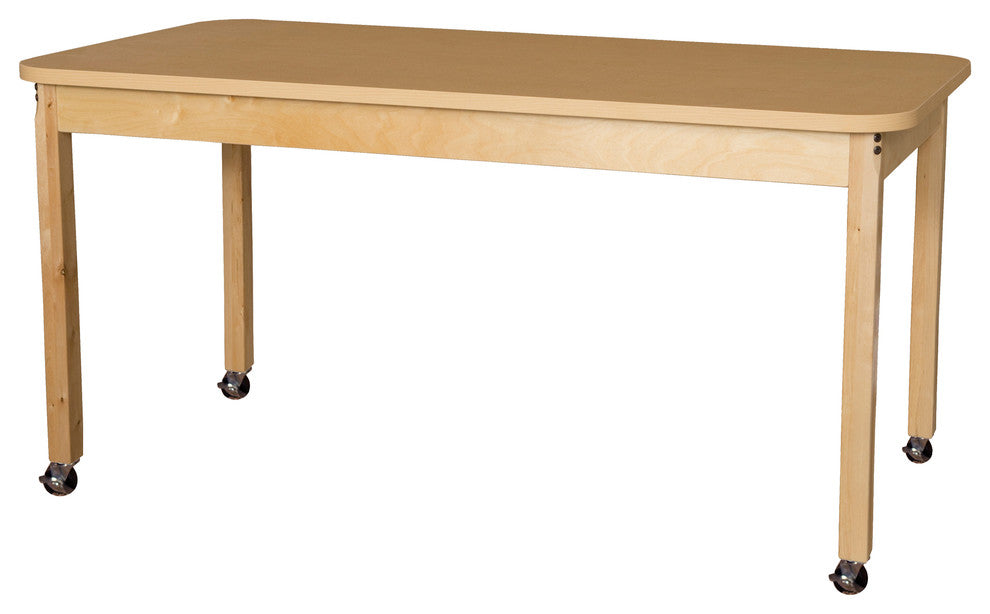 Mobile Rectangle High Pressure Laminate Table with Hardwood Legs, 26"