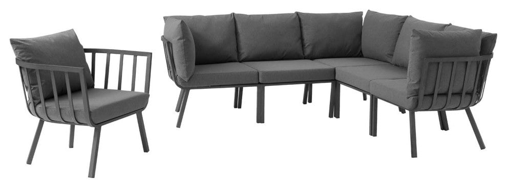 Lounge Sectional Sofa Chair Set, Aluminum, Metal, Gray, Modern, Outdoor