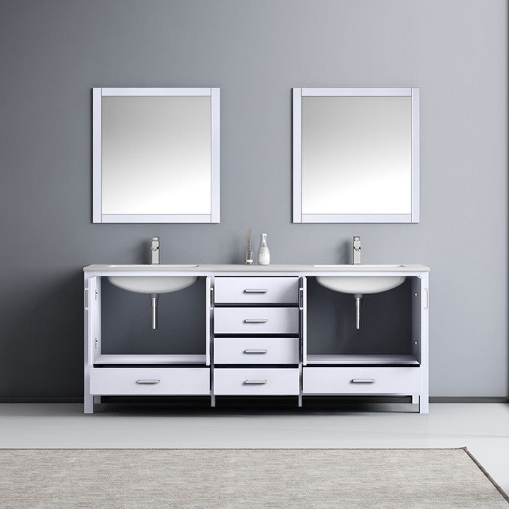 Jacques 80" Double Vanity Cabinet Carrara Marble Top Sinks, 30" Wall Mirrors