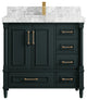 Aberdeen 36 Center Sink Bath Vanity in Dark Forest Green 2" Carrara Marble
