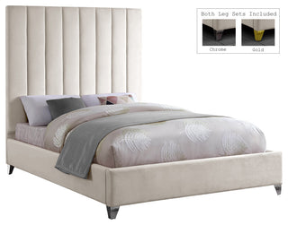 Via Velvet Upholstered Bed, Cream, Queen