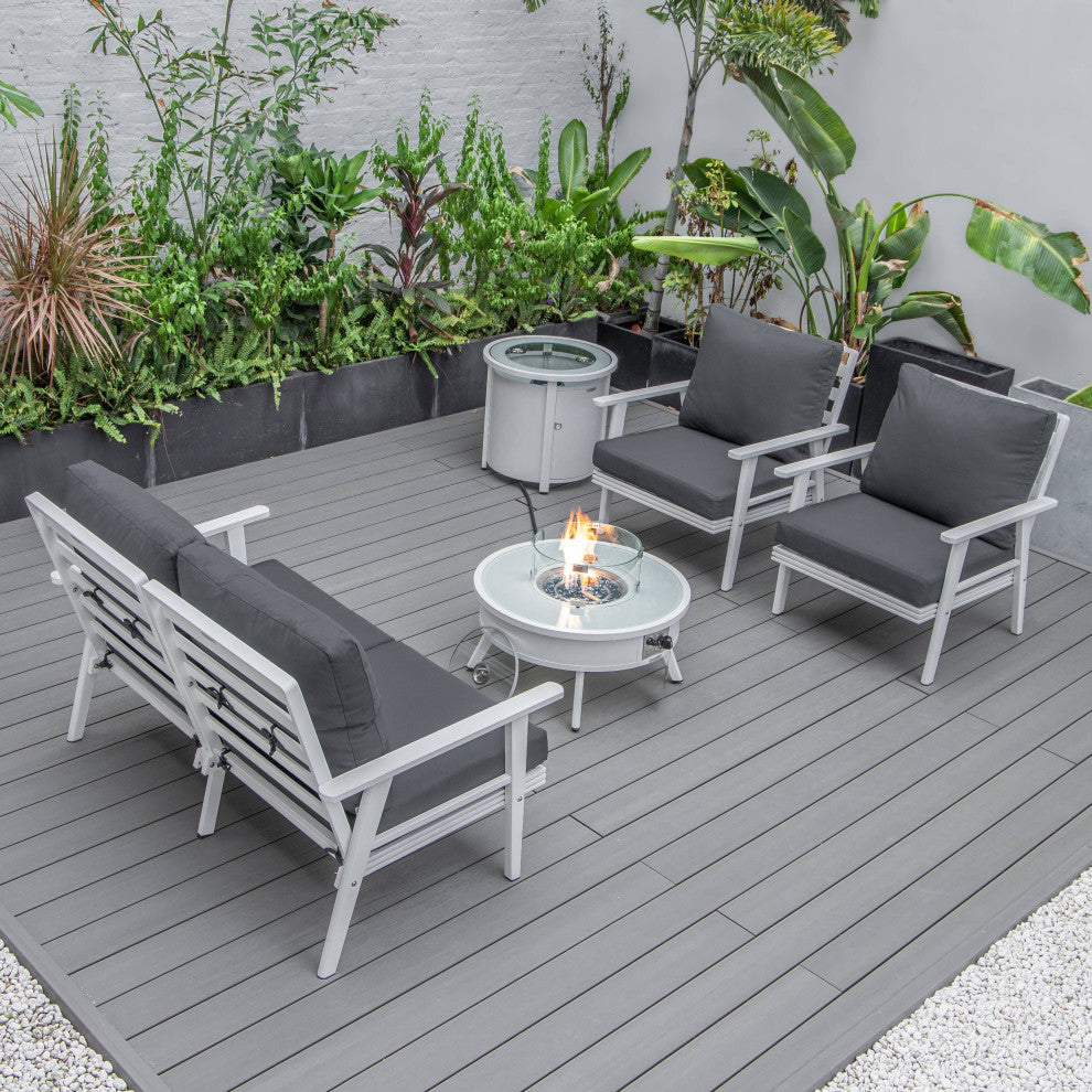 LeisureMod Walbrooke Patio Conversation Set With Fire Pit Table, Charcoal