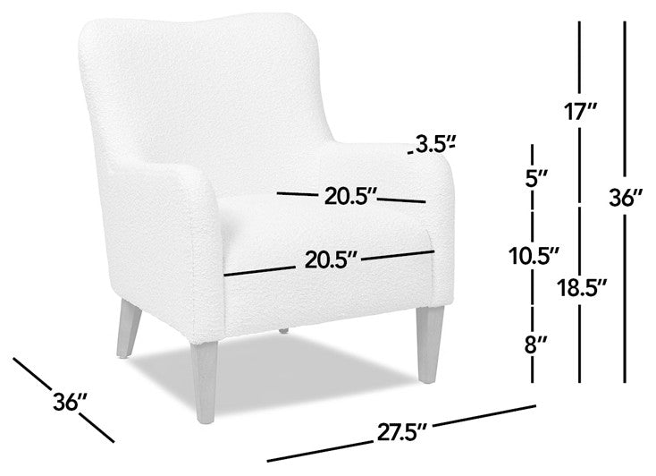 Nimbus 27.5" Curved Accent Chair, Ivory White Boucle