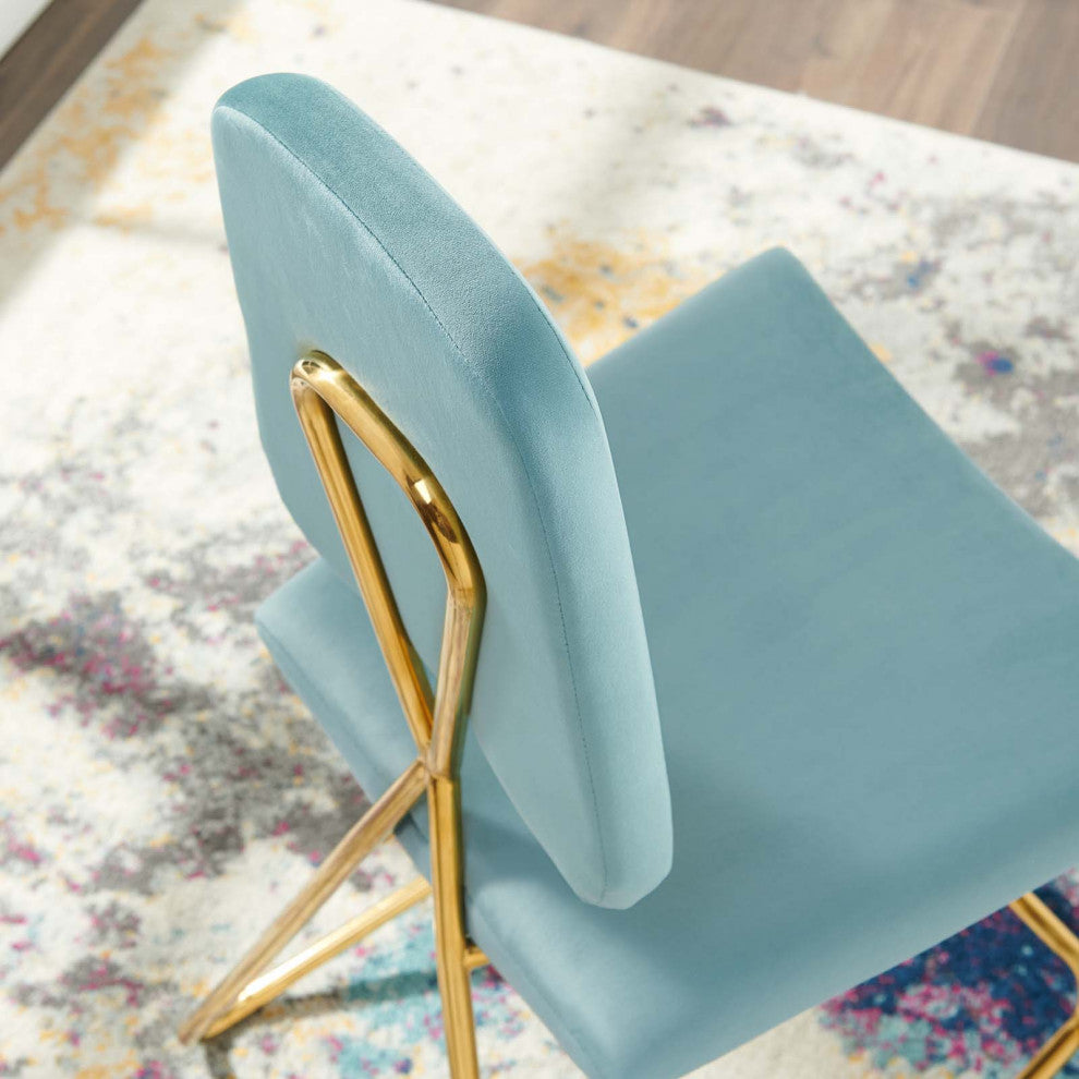 Counter Stool Chair, Set of 2, Velvet, Metal, Blue, Modern, Bar Pub Cafe Bistro