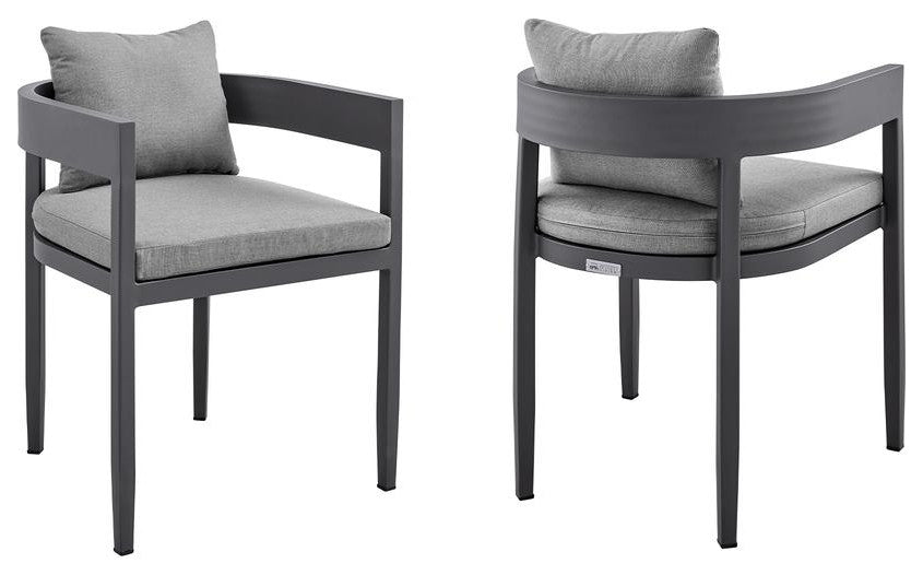 Argiope Outdoor Patio Dining Chairs in Aluminum with Grey Cushions - Set of 2