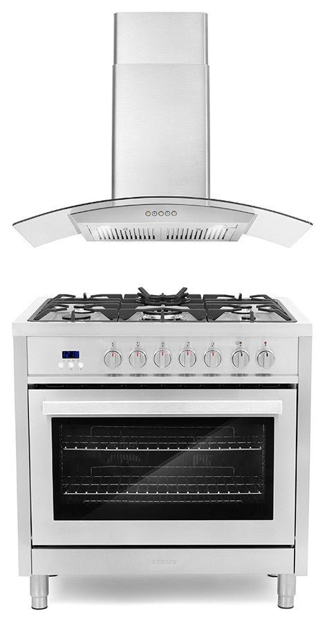 2-Piece Kitchen, 36" 240V Dual Fuel Range and 36" Wall Mount Range Hood