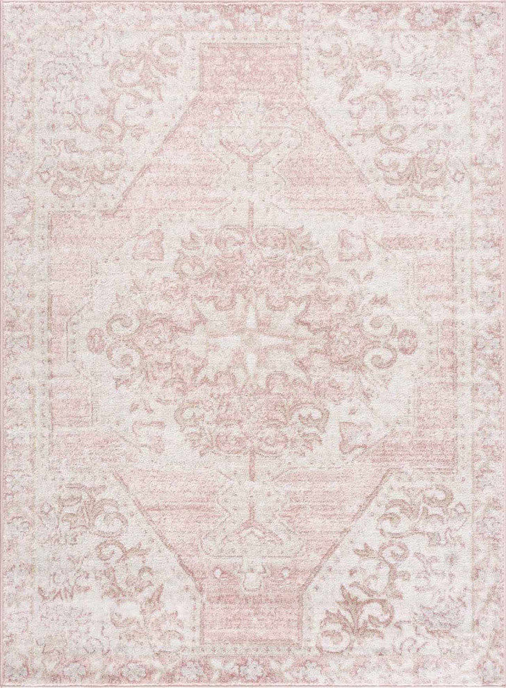 Hauteloom Snead Area Rug, Pale Pink/Plum/Peach, 3'11"x5'7"