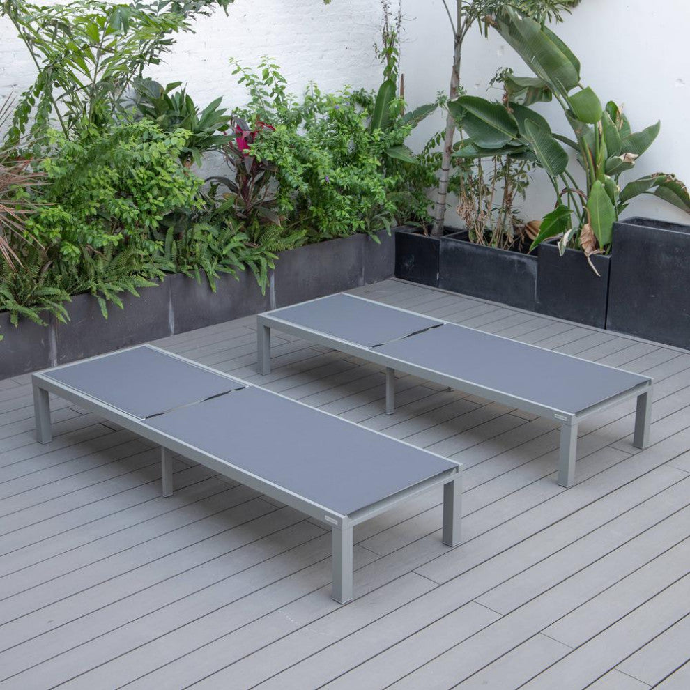 Marlin Patio Chaise Lounge Chair With Grey Aluminum Frame, Set of 2