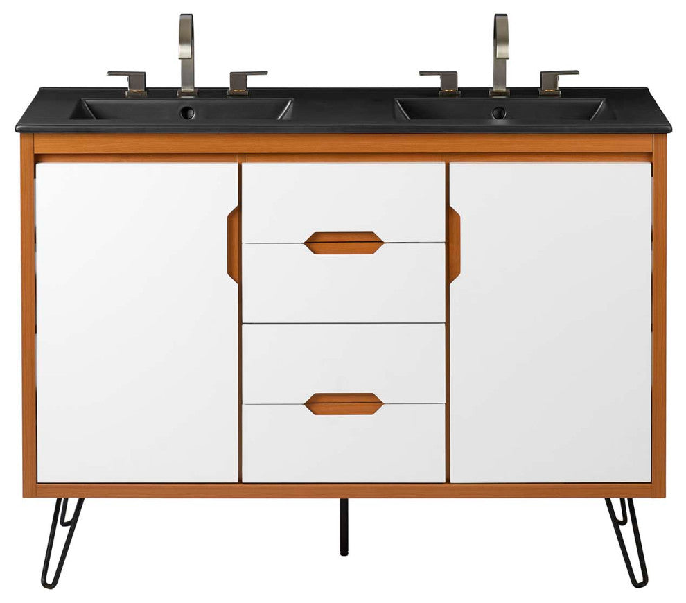 Energize 48" Double Sink Bathroom Vanity, Cherry White Black