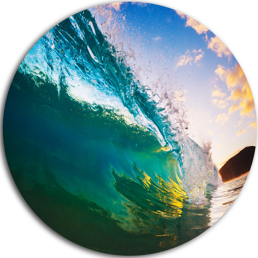 Ocean Wave At Sunset, Photography Disc Metal Wall Art, 36"