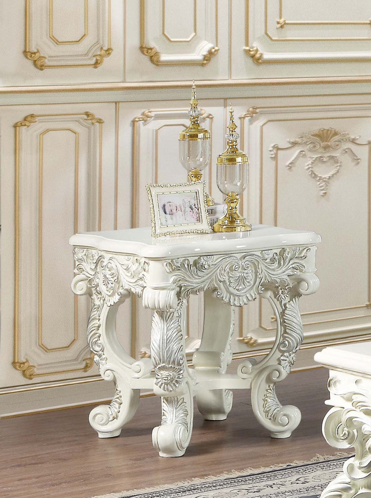 Traditional Square End Table, Antique White