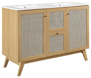 Modway Soma 48" Double Sink Modern Wood Bathroom Vanity in Oak and White